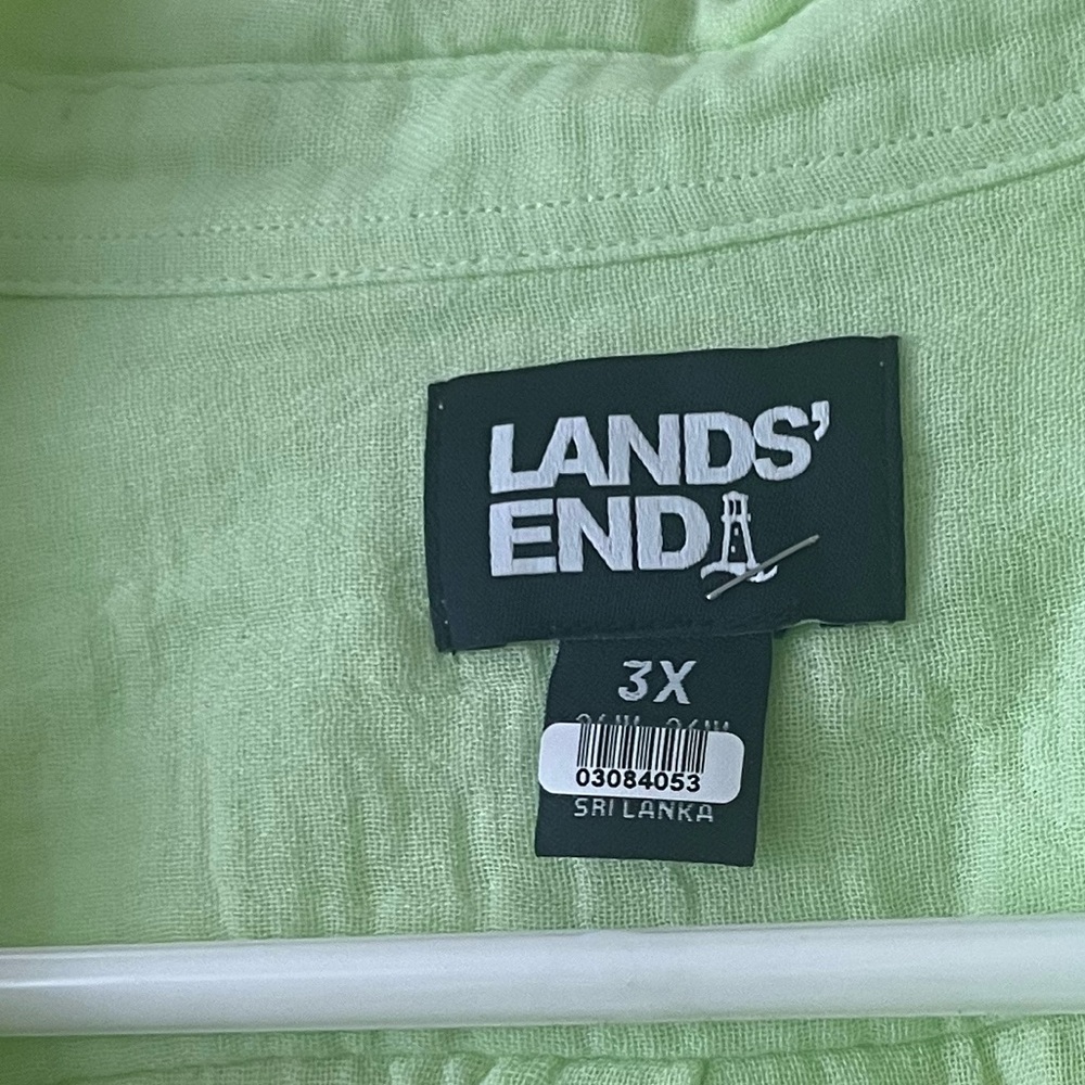 Land's End Cotton Long Sleeve Button Up Gauzy Shirt 3X Lime Green - Picture 3 of 3
